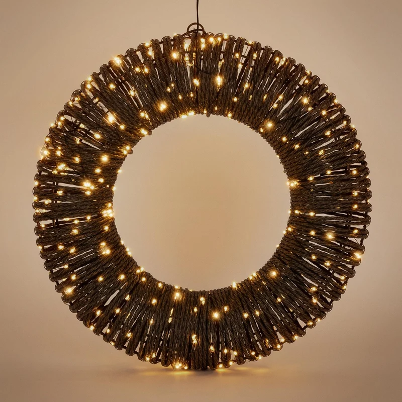 ECD Germany | LED Weihnachtskranz Ø38 cm Metall/Seil Warmweiß Weihnachtsdeko mit Lichterkette 400 LED Timer Lichterkranz Weihnachtsbeleuchtung Außen