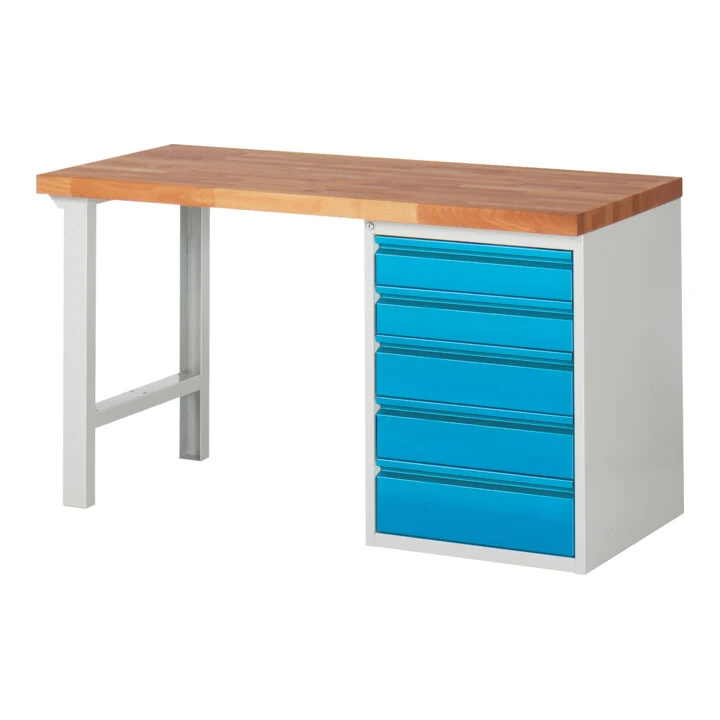 STIER Werkbank Premium mit 5 Schubladen BxTxH 1500x700x840mm RAL 7035 / RAL 5012
