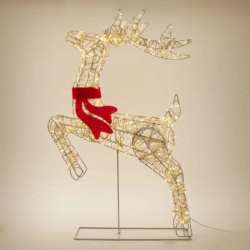 ECD Germany | LED Rentier Figur mit Timer Blinkfunktion 720 LED 91 cm Metall Gold Weihnachtsrentier Weihnachtsdeko Garten Weihnachtsbeleuchtung Außen