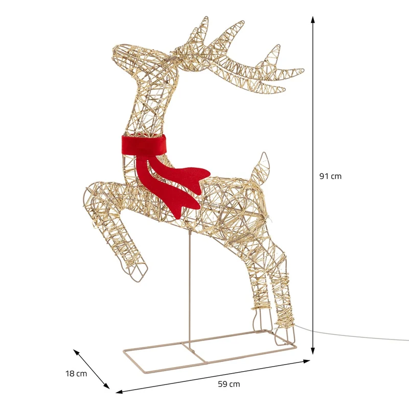 ECD Germany | LED Rentier Figur mit Timer Blinkfunktion 720 LED 91 cm Metall Gold Weihnachtsrentier Weihnachtsdeko Garten Weihnachtsbeleuchtung Außen
