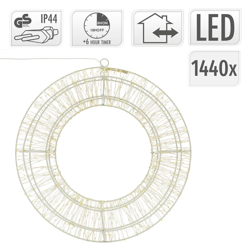 LED Metall Kranz Ø 50 cm mit 1440 LEDs Warmweiß IP44