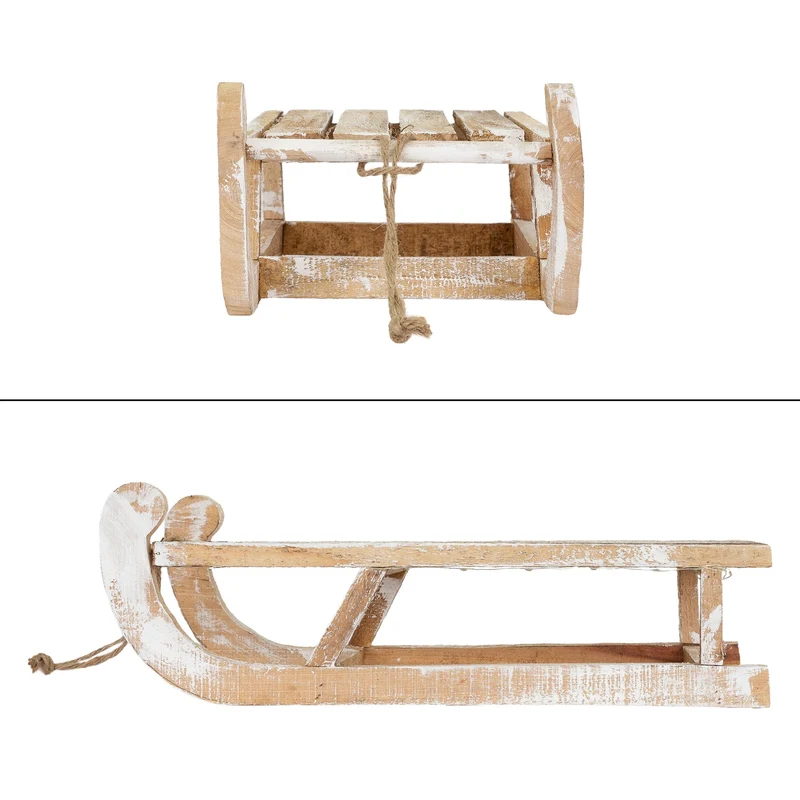 Weihnachtsdeko Schlitten 50,5x13,5x23,5 cm braun aus Holz mit LED