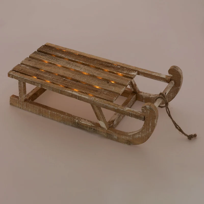 Weihnachtsdeko Schlitten 50,5x13,5x23,5 cm braun aus Holz mit LED