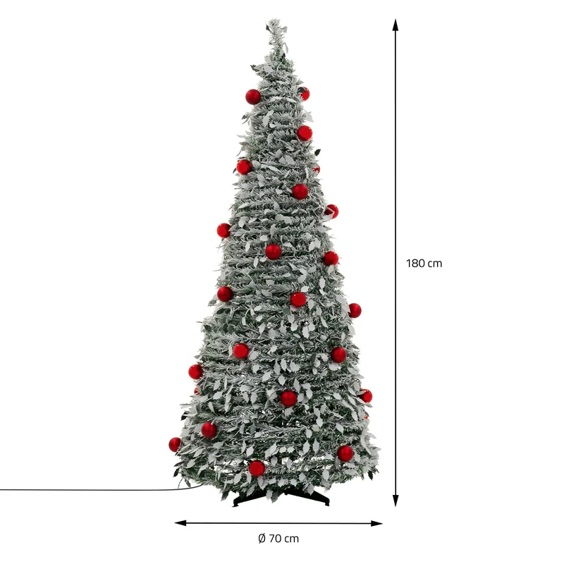 ECD Germany | Künstlicher Pop-Up-Weihnachtsbaum 180 cm, Tannenbaum mit Deko & Beleuctung, Dekobaum faltbar, Christbaum inkl. LED Lichterkette