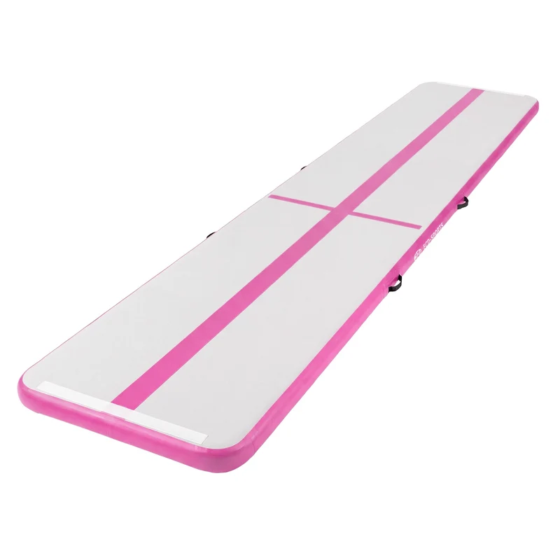 Aufblasbare Gymnastikmatte Turnmatte Airtrack 5m, Rosa, 10cm Dicke, inkl. Tragetasche & elektr. Luftpumpe