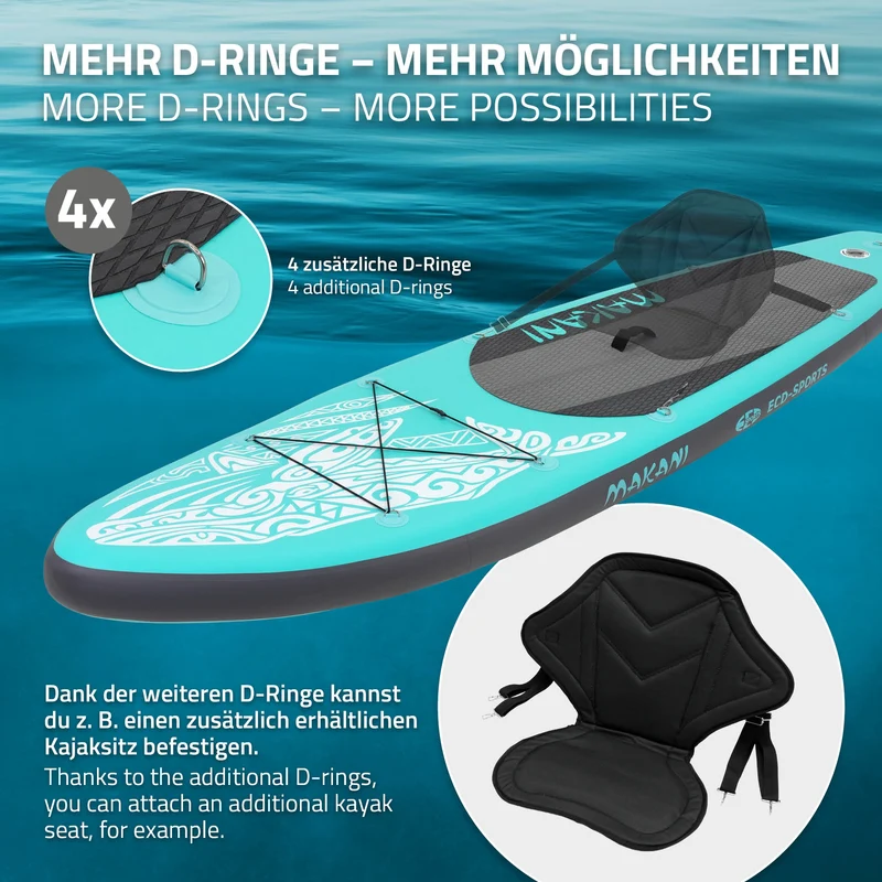 Stand Up Paddle aufblasbares SUP Board Makani 320x80x15 cm in Türkis aus PVC inkl. Pumpe und Tragetasche