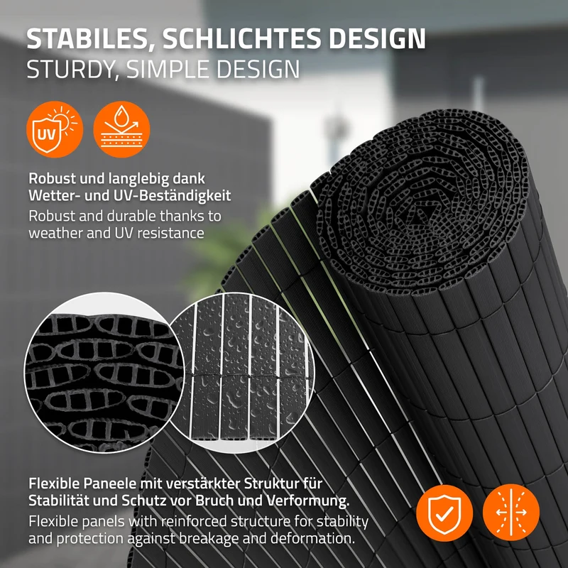 Sichtschutzmatte 160x1000 cm Sichtschutzzaun Windschutz Balkonschutz PVC Anthrazit UV-beständig