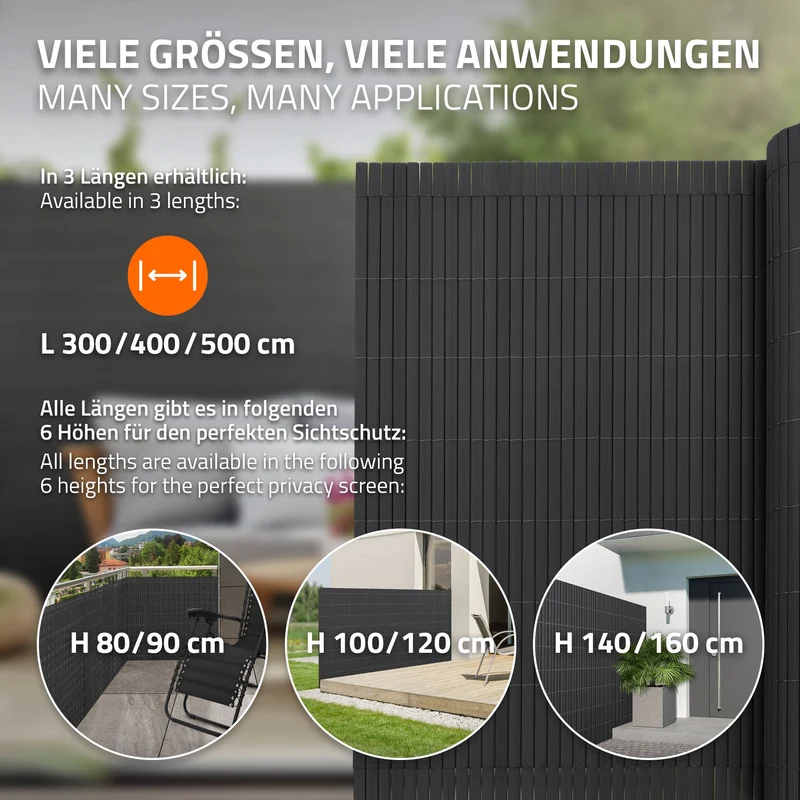 Sichtschutzmatte 140x1000 cm Sichtschutzzaun Windschutz Balkonschutz PVC Anthrazit UV-beständig