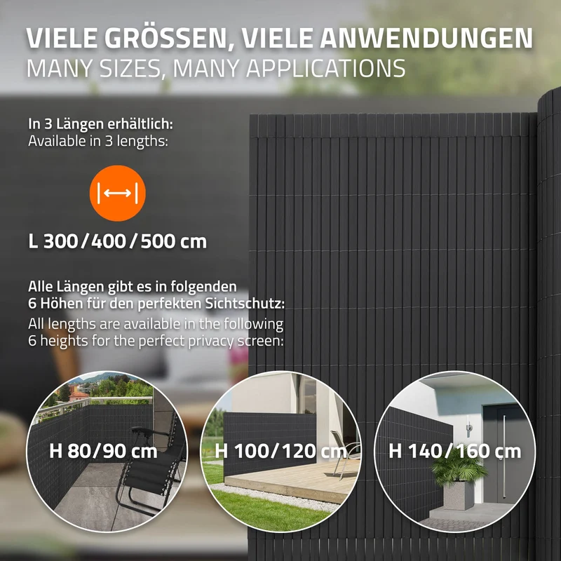 Sichtschutzmatte 160x900 cm Sichtschutzzaun Windschutz Balkonschutz PVC Anthrazit UV-beständig