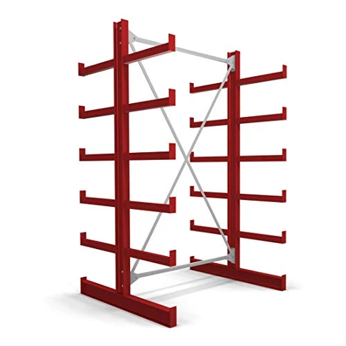 STIER Kragarmregal doppelseitig 1 Feld mit 5 Ebenen 1300x2000x500mm feuerrot