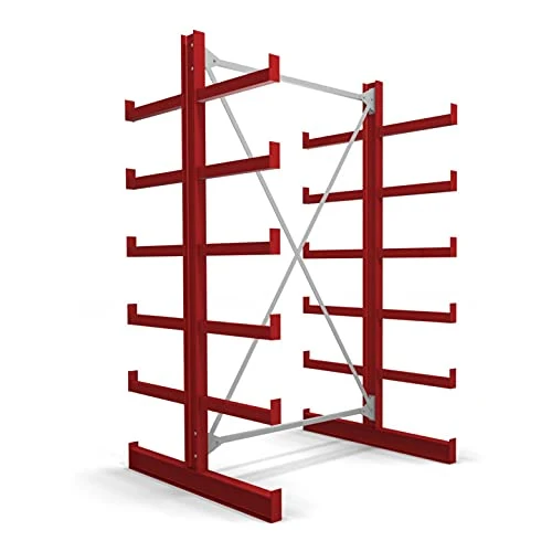 STIER Kragarmregal doppelseitig 1 Feld mit 5 Ebenen 1300x2000x500mm feuerrot