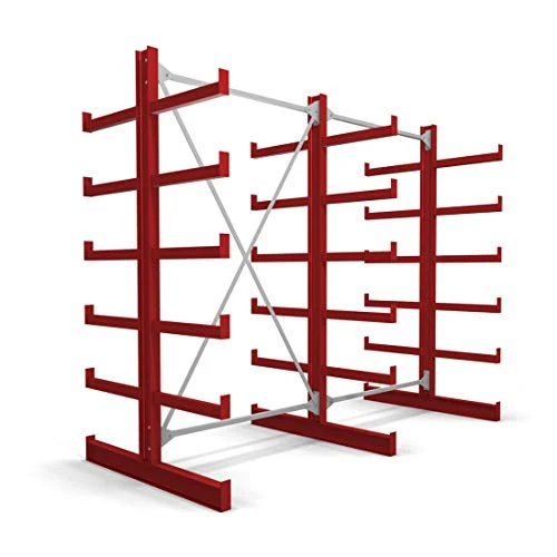 STIER Kragarmregal doppelseitig 1 Feld mit 5 Ebenen 1300x2000x500mm feuerrot