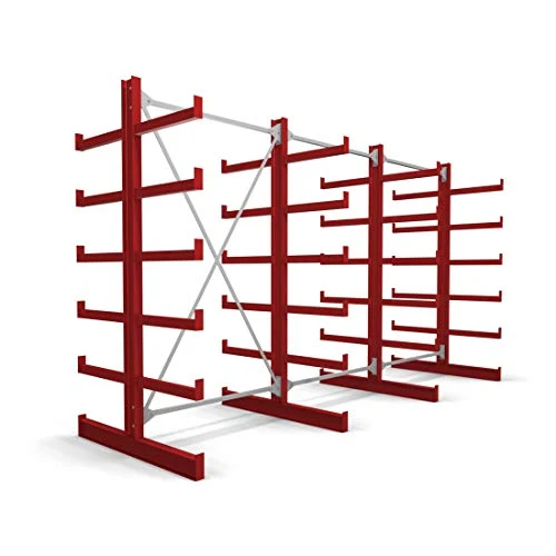 STIER Kragarmregal doppelseitig 1 Feld mit 5 Ebenen 1300x2000x500mm feuerrot