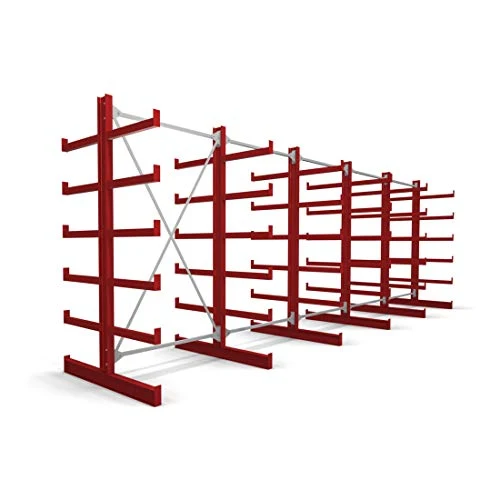 STIER Kragarmregal doppelseitig 1 Feld mit 5 Ebenen 1300x2000x500mm feuerrot