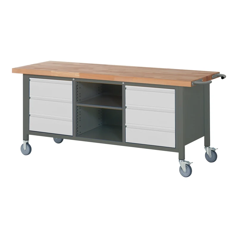 STIER Fahrbare Werkbank Premium mit 2 Schubladen und 2 Flügeltüren BxTxH 2000x700x880mm