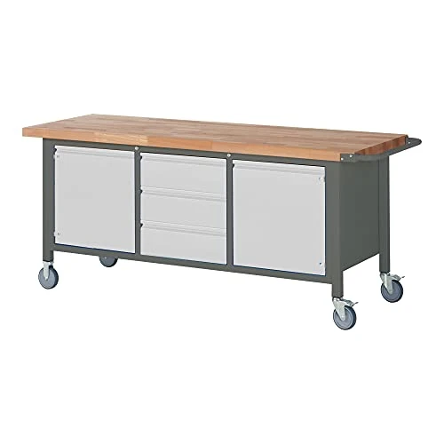 STIER Fahrbare Werkbank Premium mit 2 Schubladen und 2 Flügeltüren BxTxH 2000x700x880mm