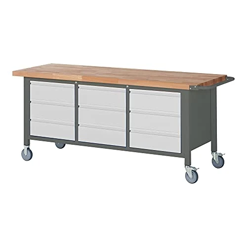 STIER Fahrbare Werkbank Premium mit 2 Schubladen und 2 Flügeltüren BxTxH 2000x700x880mm