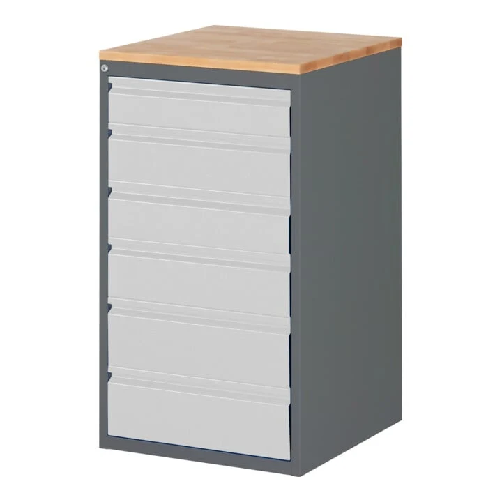 STIER Schubladenschrank Premium mit 6 Schubladen und Buchentop BxTxH 580x650x1035 mm