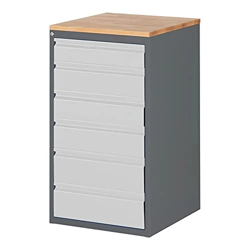 STIER Schubladenschrank Premium mit 6 Schubladen und Buchentop BxTxH 580x650x1035 mm