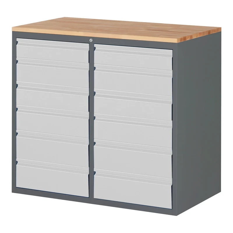 STIER Schubladenschrank Premium mit 6 Schubladen und Buchentop BxTxH 580x650x1035 mm