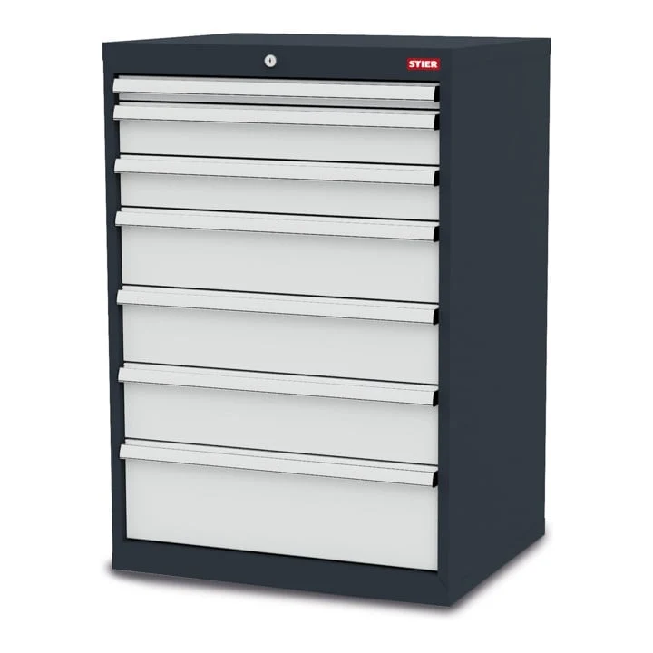 STIER Schubladenschrank mit 7 Schubladen BxTxH 700x575x1020 mm inkl. Einteilungsset
