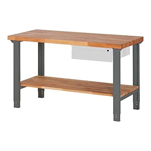 STIER Höhenverstellbare Werkbank Premium mit 1 Schublade und Ablageboden BxTxH 1500x700x790-1140mm