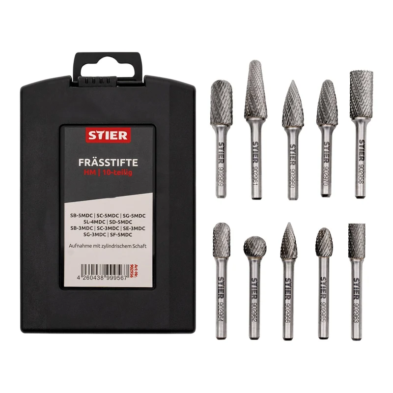 STIER Frässtifte-Set 5-tlg | 10-tlg Schaftfräser Hartmetall Stiftfräser