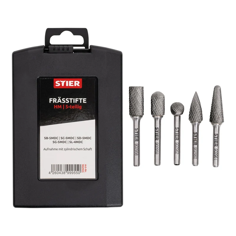 STIER Frässtifte-Set 5-tlg | 10-tlg Schaftfräser Hartmetall Stiftfräser