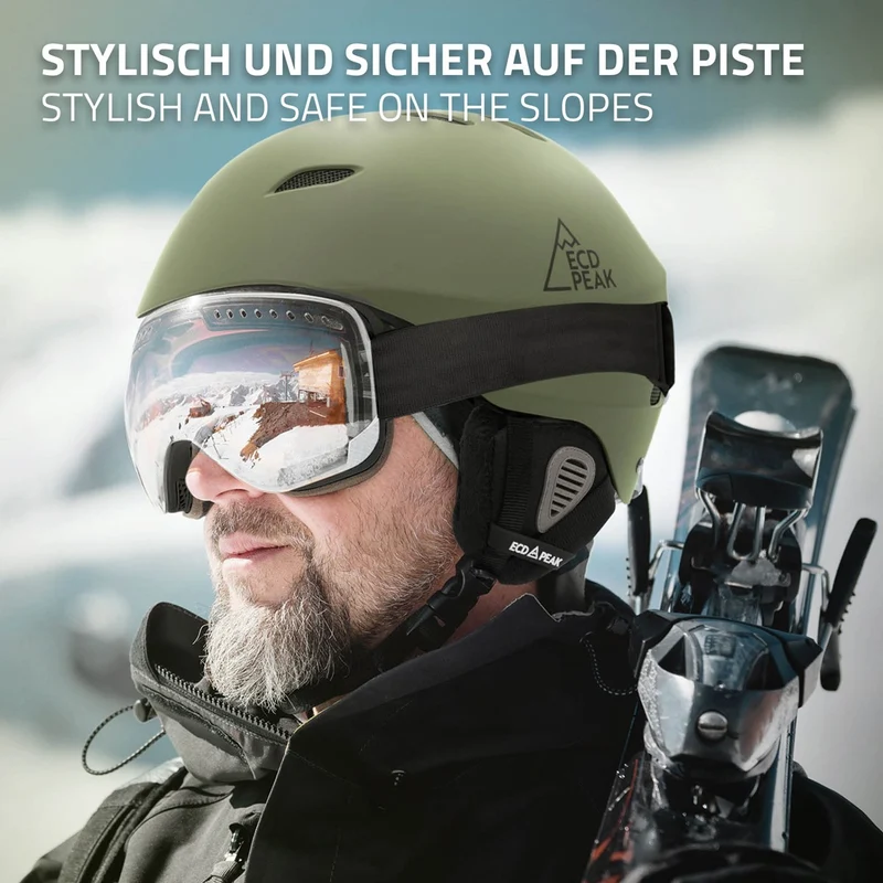 ECD Germany | Skihelm für Herren und Damen L (58-61 cm) Grün Snowboardhelm mit Belüftungssystem & Skibrillenhalter, optimaler Schutz & Tragekomfort