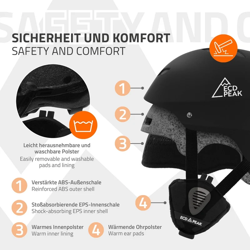 ECD Germany | Skihelm für Herren und Damen S (51-54 cm) Schwarz Snowboardhelm mit Belüftungssystem & Skibrillenhalter, optimaler Schutz & Tragekomfort