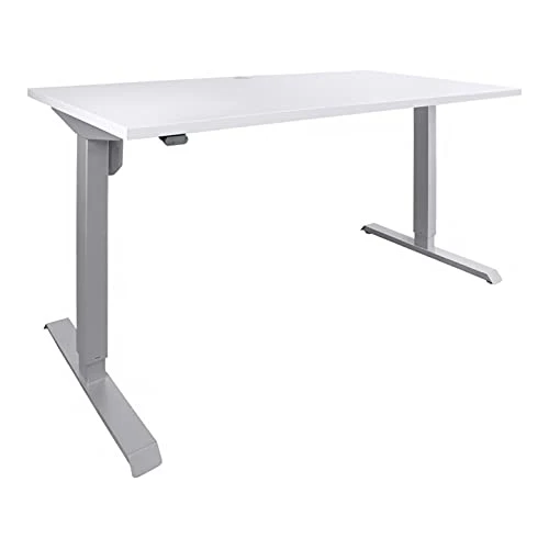 STIER Elektrisch höhenverstellbarer Schreibtisch 501-33, Tischgestell mit Tischplatte 100x80 cm, Weiß mel., Ergonomischer Steh-Sitz-Tisch stufenlos verstellbar 68-118 cm