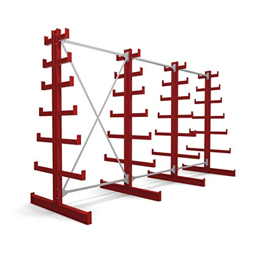 STIER Kragarmregal doppelseitig 1 Feld mit 6 absteigenden Ebenen 1300x2000x500mm feuerrot