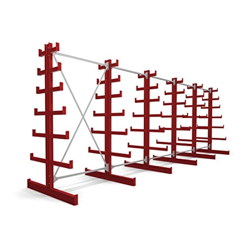 STIER Kragarmregal doppelseitig 1 Feld mit 6 absteigenden Ebenen 1300x2000x500mm feuerrot