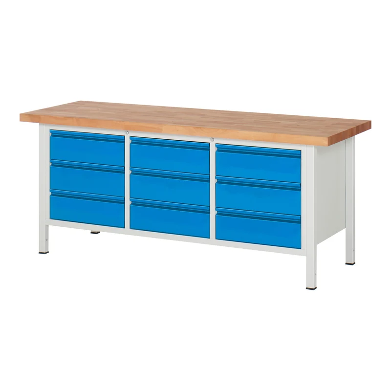 STIER Höhenverstellbare Werkbank Premium mit 1 Schublade BxTxH 1500x700x840-1040mm RAL 7035 / RAL 5012