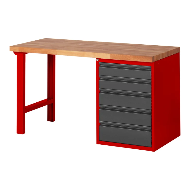 STIER Werkbank Premium mit 5 Schubladen BxTxH 1500x700x840mm RAL 3000 / anthrazitmetall