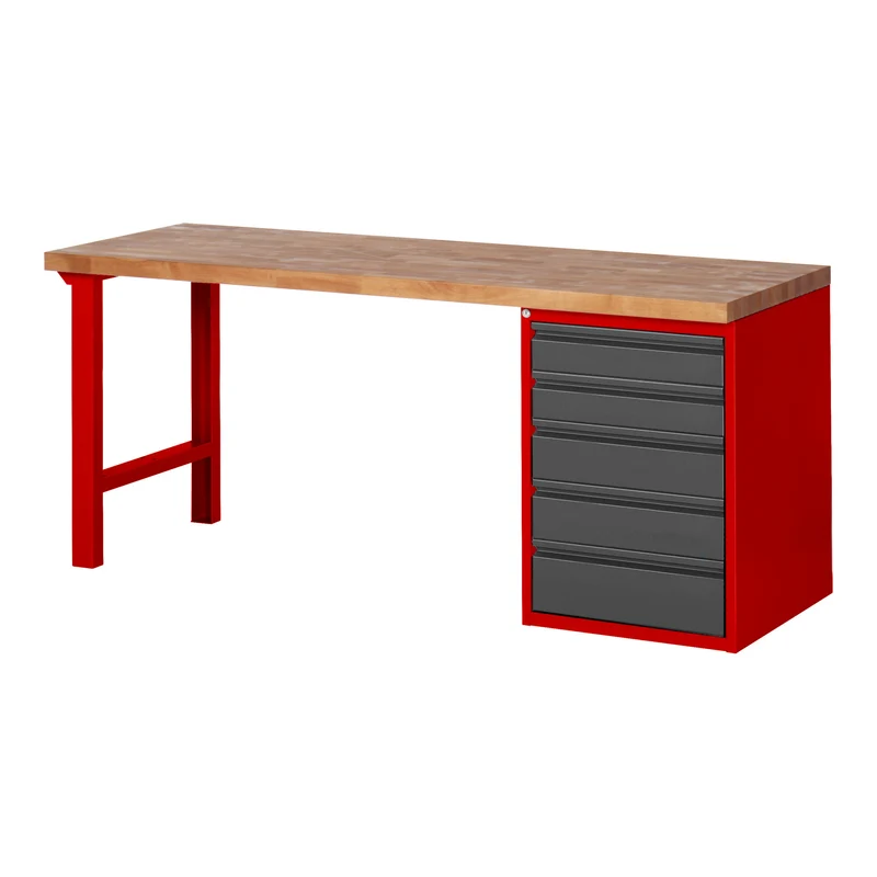 STIER Werkbank Premium mit 5 Schubladen BxTxH 1500x700x840mm RAL 3000 / anthrazitmetall
