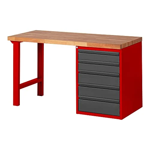 STIER Werkbank Premium mit 5 Schubladen BxTxH 1500x700x840mm RAL 3000 / anthrazitmetall