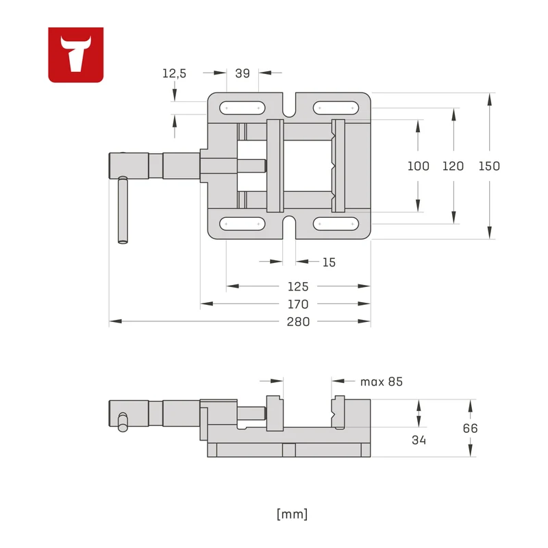 STIER Maschinenschraubstock, Backen-B. 100-120 mm, Spann-W. 85-110 mm, V-Nut