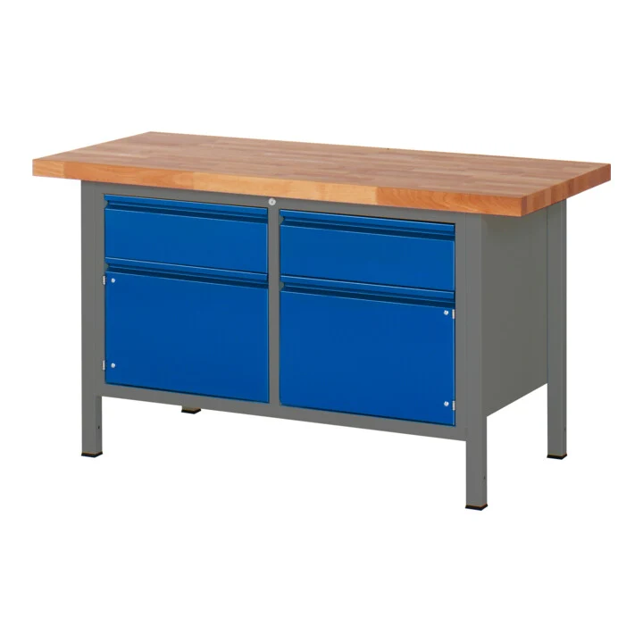 STIER Höhenverstellbare Werkbank Premium mit 2 Schubladen und 2 Flügeltüren BxTxH 1500x700x840-1040mm anthrazitmetall / RAL 5010