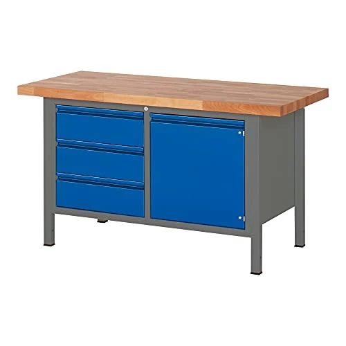 STIER Höhenverstellbare Werkbank Premium mit 2 Schubladen und 2 Flügeltüren BxTxH 1500x700x840-1040mm anthrazitmetall / RAL 5010