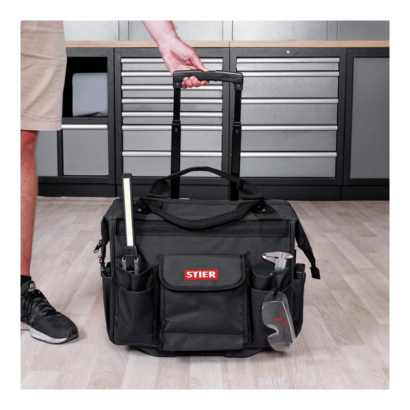 STIER Werkzeugtrolley Premium+ leer Werkzeugkoffer schwarz 19 Fächer reißfest