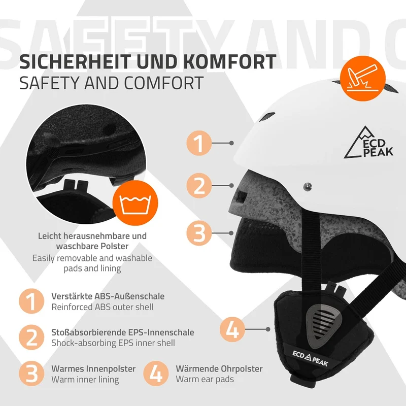 ECD Germany | Skihelm für Herren und Damen M (55-58 cm) Weiß Snowboardhelm mit Belüftungssystem & Skibrillenhalter, optimaler Schutz & Tragekomfort