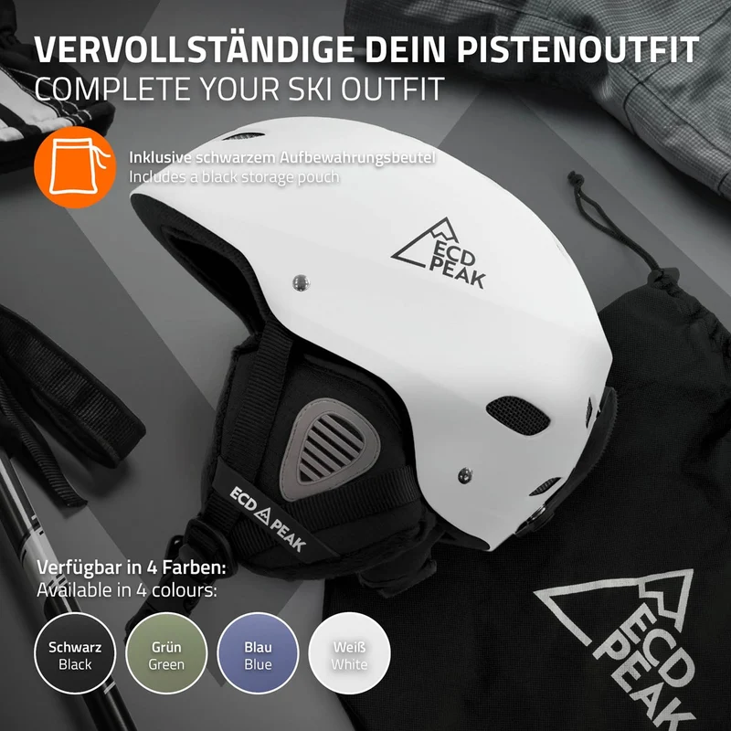 ECD Germany | Skihelm für Herren und Damen L (58-61 cm) Weiß Snowboardhelm mit Belüftungssystem & Skibrillenhalter, optimaler Schutz & Tragekomfort