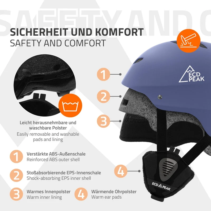 ECD Germany | Skihelm für Herren und Damen S (51-54 cm) Blau Snowboardhelm mit Belüftungssystem & Skibrillenhalter, optimaler Schutz & Tragekomfort