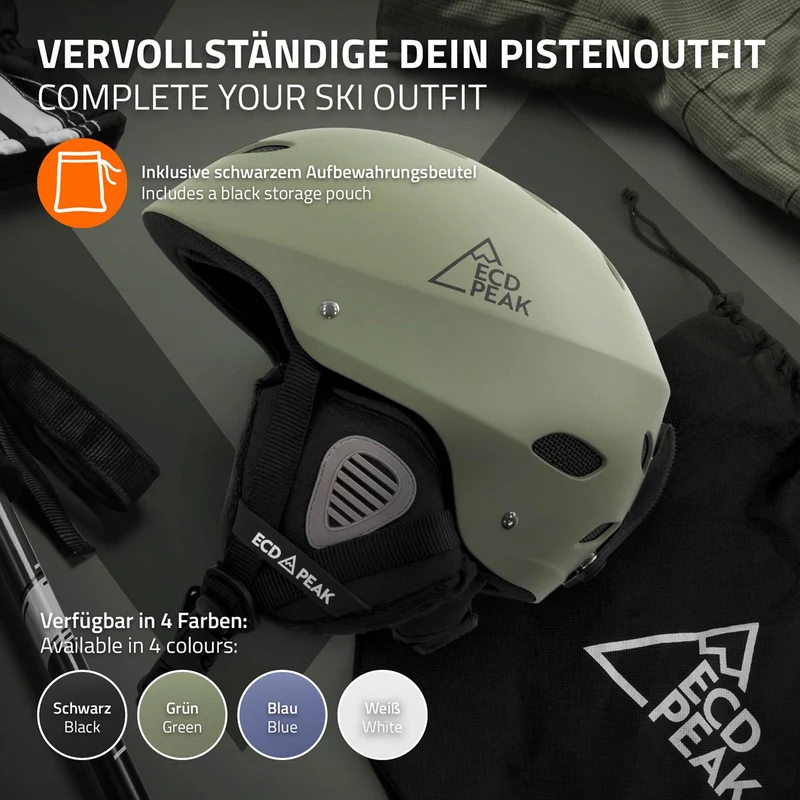 ECD Germany | Skihelm für Herren und Damen M (55-58 cm) Grün Snowboardhelm mit Belüftungssystem & Skibrillenhalter, optimaler Schutz & Tragekomfort