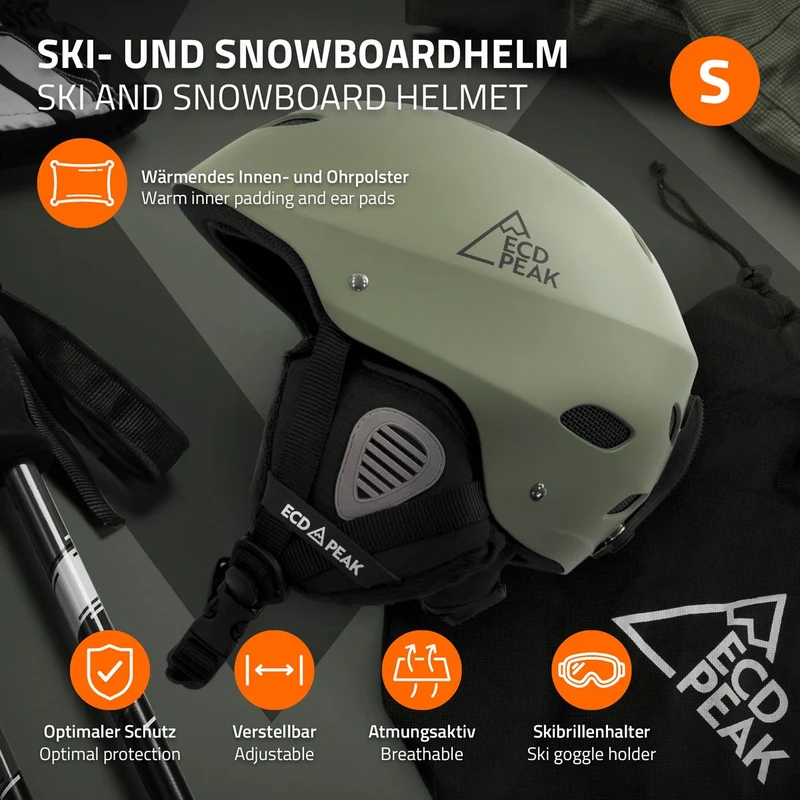 ECD Germany | Skihelm für Herren und Damen S (51-54 cm) Grün Snowboardhelm mit Belüftungssystem & Skibrillenhalter, optimaler Schutz & Tragekomfort