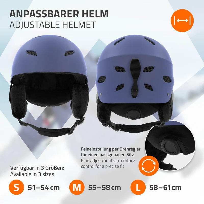 ECD Germany | Skihelm für Herren und Damen L (58-61 cm) Blau Snowboardhelm mit Belüftungssystem & Skibrillenhalter, optimaler Schutz & Tragekomfort