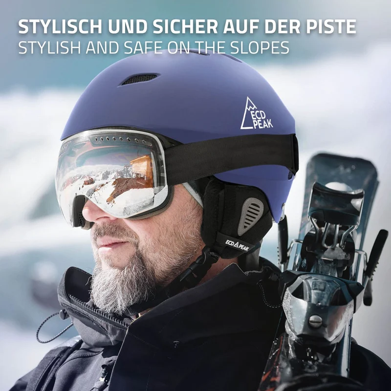 ECD Germany | Skihelm für Herren und Damen L (58-61 cm) Blau Snowboardhelm mit Belüftungssystem & Skibrillenhalter, optimaler Schutz & Tragekomfort