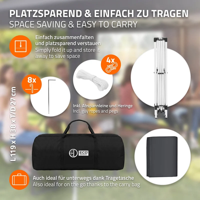 ECD Germany | Pavillon Pop Up B-Ware Wasserabweisend mit 6 Seitenwänden 3x6 m Polyester Oxford-Gewebe Anthrazit Faltpavillon Gartenpavillon Gartenzelt