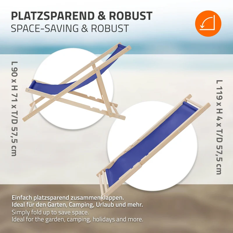 2er Set Liegestuhl klappbar Dunkelblau Holz verstellbare Rückenlehne bis 120 kg Sonnenliege Gartenliege Strandliege